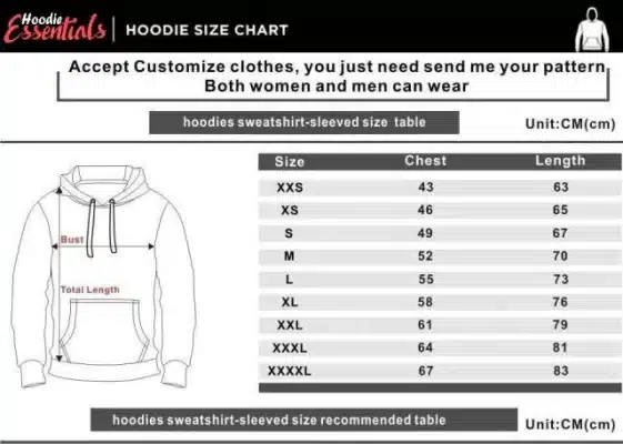 Essentials Hoodie Size Chart