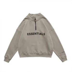Essentials Half Zip High Collar Loose Hoodie Gray